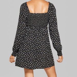 Black off shoulder dress, small blue floral